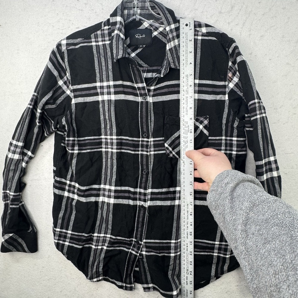 Rails Milo Button Up Shirt Women's Medium Black Ivory Plaid Cowgirl LS **Flaw - Picture 5 of 12